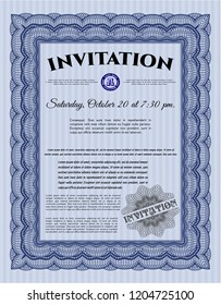 Blue Formal invitation template. Detailed. With complex background. Money Pattern. 
