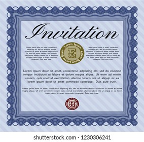 Blue Formal invitation template. Detailed. Easy to print. Sophisticated design. 