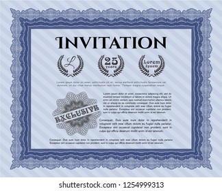Blue Formal invitation template. Detailed. With linear background. Retro design. 