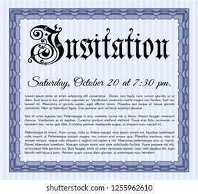 Blue Formal invitation template. Detailed. Easy to print. Excellent design. 