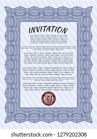  Blue Formal invitation template. Detailed. With guilloche pattern. Perfect design. 