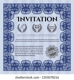 Blue Formal invitation template. Detailed. Easy to print. Elegant design. 