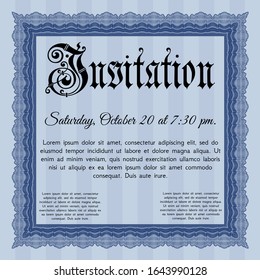 Blue Formal invitation template. Detailed. With guilloche pattern. Cordial design. 