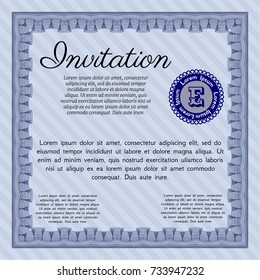 Blue Formal invitation template. Detailed. With complex background. Money style design. 
