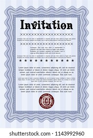 Blue Formal invitation template. Easy to print. Vector illustration. Lovely design. 