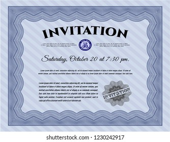 Blue Formal invitation template. Easy to print. Money Pattern. Detailed. 