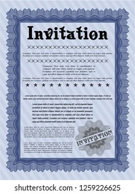 Blue Formal invitation template. Easy to print. Vector illustration. Perfect design. 