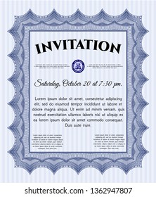 Blue Formal invitation template. Easy to print. Vector illustration. Perfect design. 