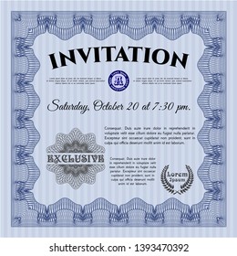 Blue Formal invitation template. Easy to print. Nice design. Detailed. 