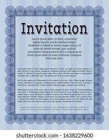 Blue Formal invitation template. Easy to print. Perfect design. Vector illustration. 