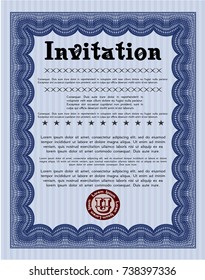 Blue Formal invitation template. Easy to print. Superior design. Vector illustration. 