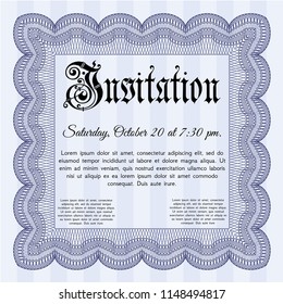 Blue Formal invitation template. Elegant design. With great quality guilloche pattern. Vector illustration. 