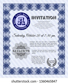 Blue Formal invitation template. Elegant design. Complex background. Detailed. 
