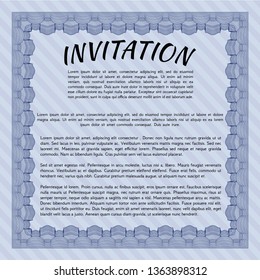Blue Formal invitation template. Elegant design. Printer friendly. Detailed. 