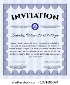 Blue Formal invitation template. Elegant design. Customizable, Easy to edit and change colors. With guilloche pattern and background. 