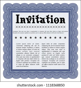 Blue Formal invitation template. Excellent design. With guilloche pattern. Vector illustration. 
