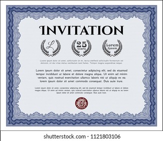 Blue Formal invitation template. Good design. With linear background. Vector illustration. 