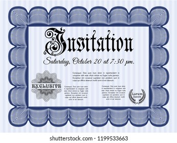 Blue Formal invitation template. Good design. Detailed. With linear background. 