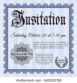 Blue Formal invitation template. Good design. Detailed. With great quality guilloche pattern. 