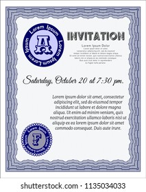 Blue Formal invitation template. With great quality guilloche pattern. Beauty design. Vector illustration. 