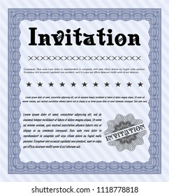 Blue Formal invitation template. With guilloche pattern and background. Sophisticated design. Customizable, Easy to edit and change colors. 
