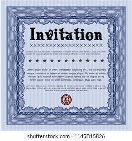 Blue Formal invitation template. With guilloche pattern. Superior design. Detailed. 