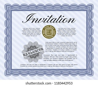 Blue Formal invitation template. With guilloche pattern and background. Customizable, Easy to edit and change colors. Nice design. 