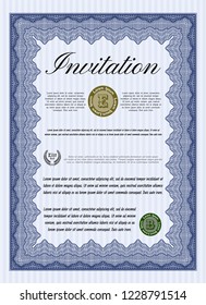 Blue Formal invitation template. With guilloche pattern and background. Customizable, Easy to edit and change colors. Perfect design. 