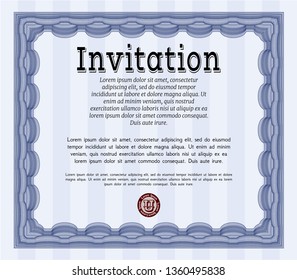 Blue Formal invitation template. With guilloche pattern. Excellent design. Customizable, Easy to edit and change colors. 