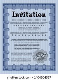 Blue Formal invitation template. With guilloche pattern. Elegant design. Detailed. 