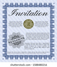 Blue Formal invitation template. With guilloche pattern. Vector illustration. Money Pattern design. 