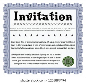 Blue Formal invitation template. With linear background. Perfect design. Detailed. 
