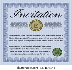 Blue Formal invitation template. With linear background. Customizable, Easy to edit and change colors. Retro design. 