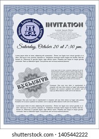Blue Formal invitation template. With linear background. Cordial design. Detailed. 