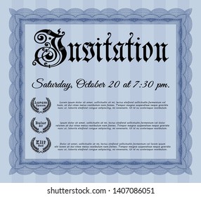 Blue Formal invitation template. With linear background. Vector illustration. Perfect design. 