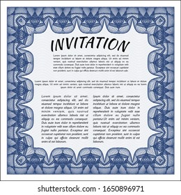 Blue Formal invitation template. With linear background. Detailed. Modern design. 