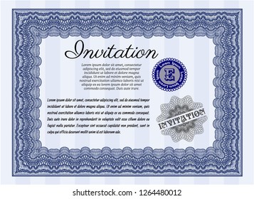 Blue Formal invitation template. Lovely design. Detailed. With background. 