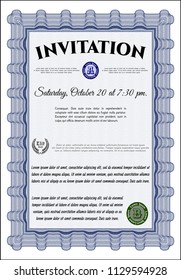 Blue Formal invitation template. Modern design. Easy to print. Detailed. 