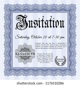 Blue Formal invitation template. Modern design. Vector illustration. With great quality guilloche pattern. 