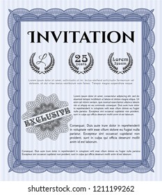 Blue Formal invitation template. Modern design. With guilloche pattern and background. Detailed. 