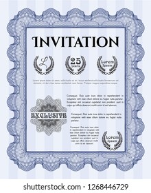 Blue Formal invitation template. Modern design. With complex background. Detailed. 