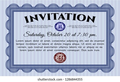 Blue Formal invitation template. Modern design. Complex background. Vector illustration. 