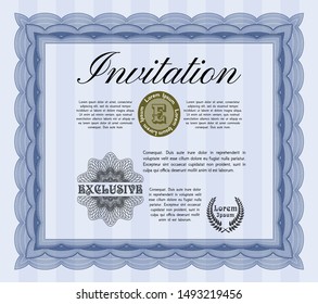 Blue Formal invitation template. Modern design. Customizable, Easy to edit and change colors. With guilloche pattern and background. 