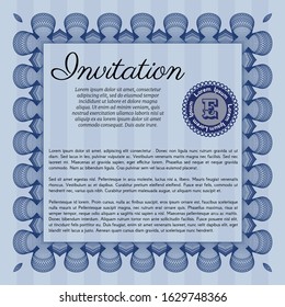 Blue Formal invitation template. Modern design. Printer friendly. Vector illustration. 