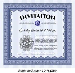 Blue Formal invitation template. Money Pattern. With complex background. Detailed. 