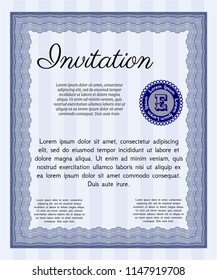 Blue Formal invitation template. Money style design. Customizable, Easy to edit and change colors. With guilloche pattern. 