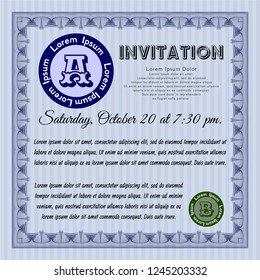 Blue Formal invitation template. Money design. With guilloche pattern and background. Customizable, Easy to edit and change colors. 