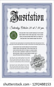 Blue Formal invitation template. Money Pattern design. With guilloche pattern and background. Detailed. 