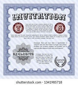 Blue Formal invitation template. Money style design. Customizable, Easy to edit and change colors. With great quality guilloche pattern. 