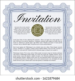 Blue Formal invitation template. Money Pattern. With guilloche pattern. Customizable, Easy to edit and change colors. 